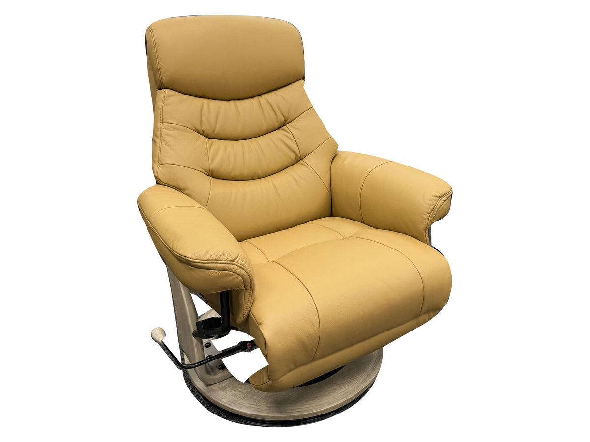 Benchmaster 7860 Cinnamon Leather Manual Recliner — actual floor photograph isolated on white