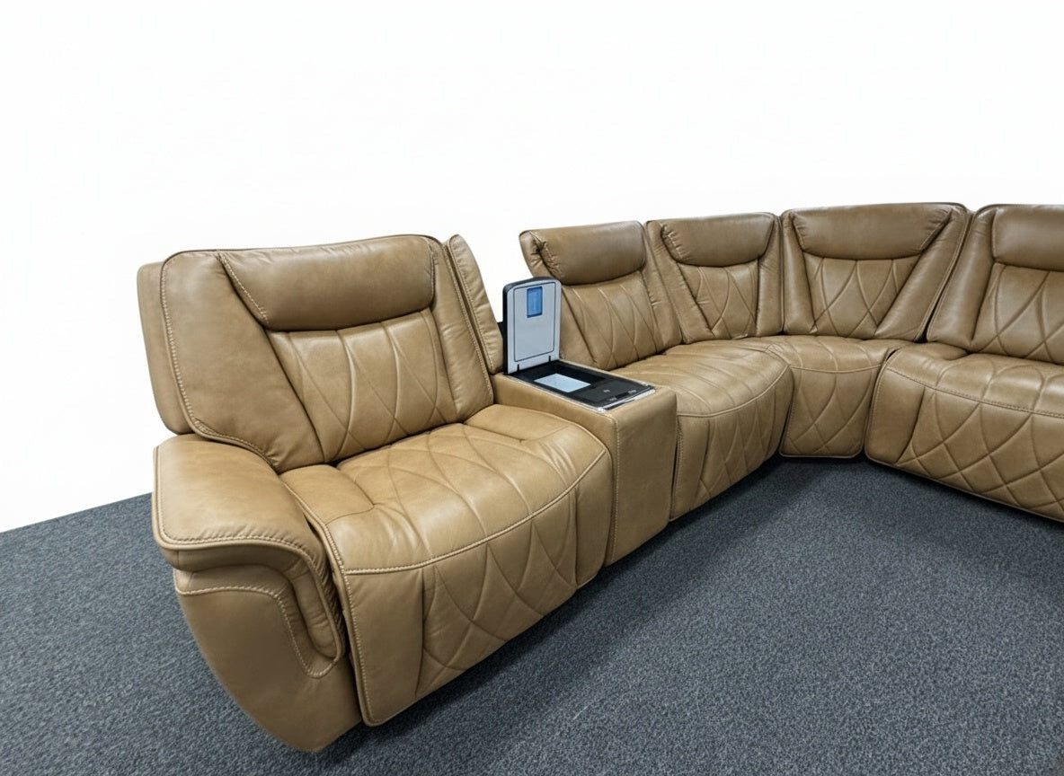 Corinthian Montana 6-Piece Dual Power Sectional - Camel