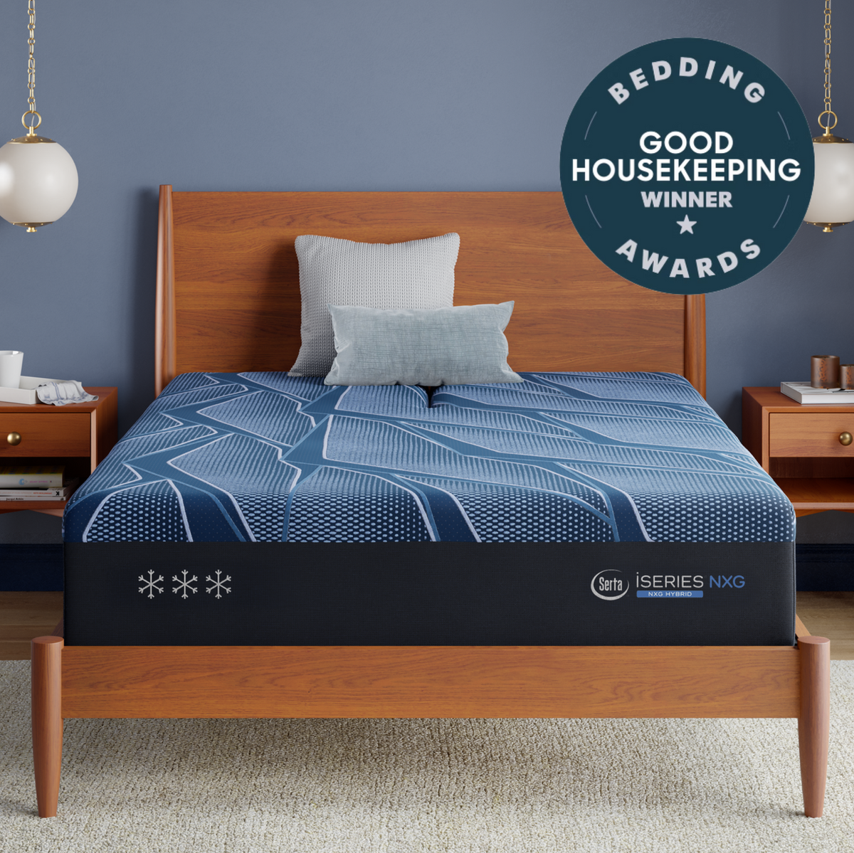 Serta iSeries NXG 3500 Hybrid Medium mattress in a styled bedroom