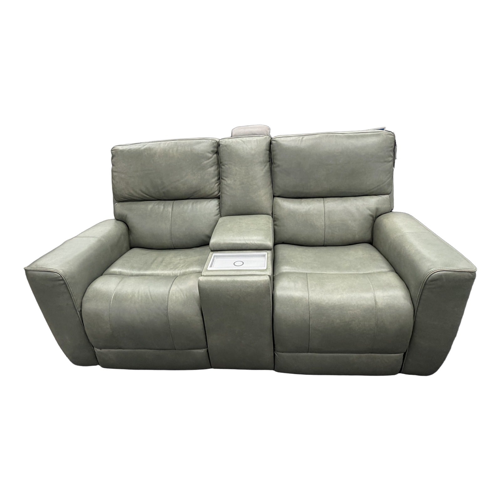 Leather Italia Paxton Blue Power Reclining Console Loveseat