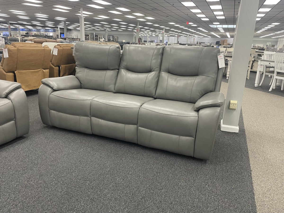 Barcalounger Holloway Light Grey Leather Triple Power Reclining Sofa