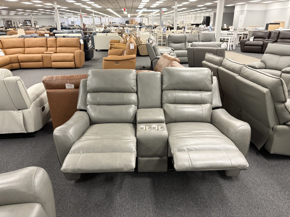 Kuka Impression Grey Leather Power Reclining Console Loveseat — image 2