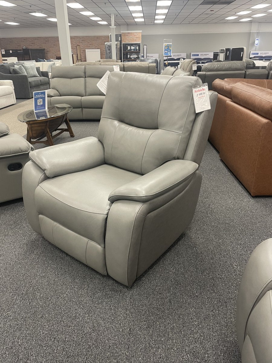 Barcalounger Holloway Light Grey Leather Triple Power Recliner