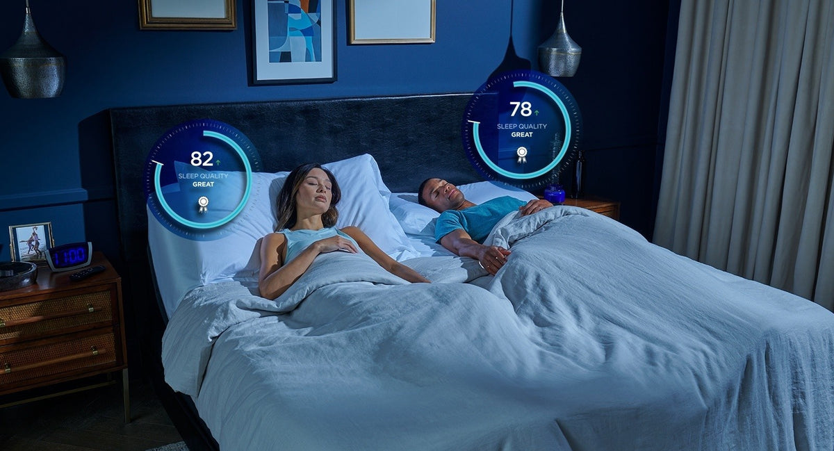 Sleeptracker-AI sleep coaching illustration; mattress and bedding sold separately