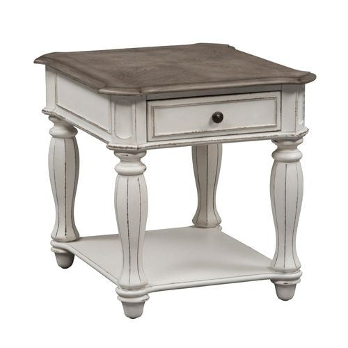 Liberty Furniture Distressed White Turned Leg End Table