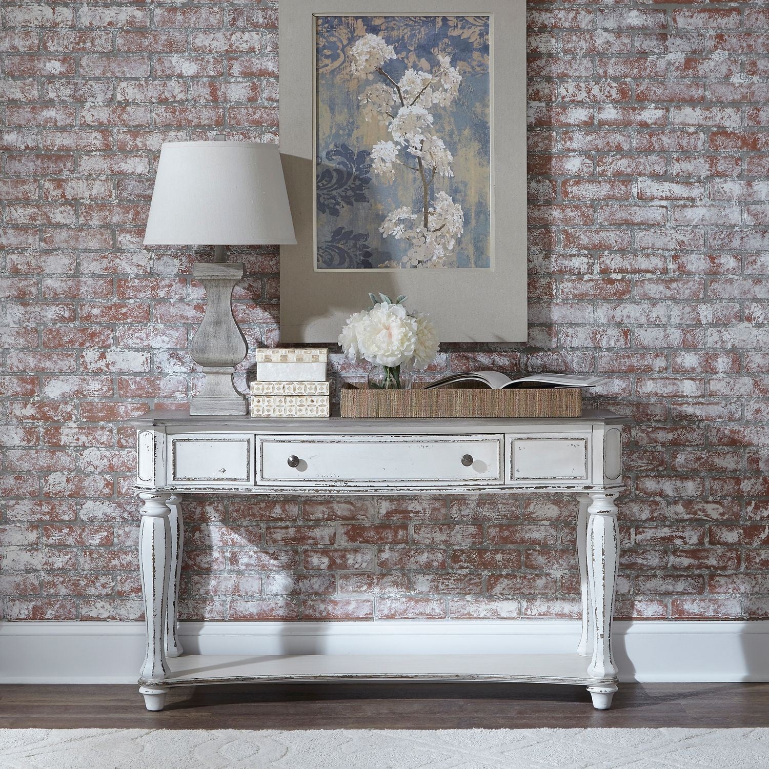 Liberty Furniture Cream and Brown Sofa Table — image 4