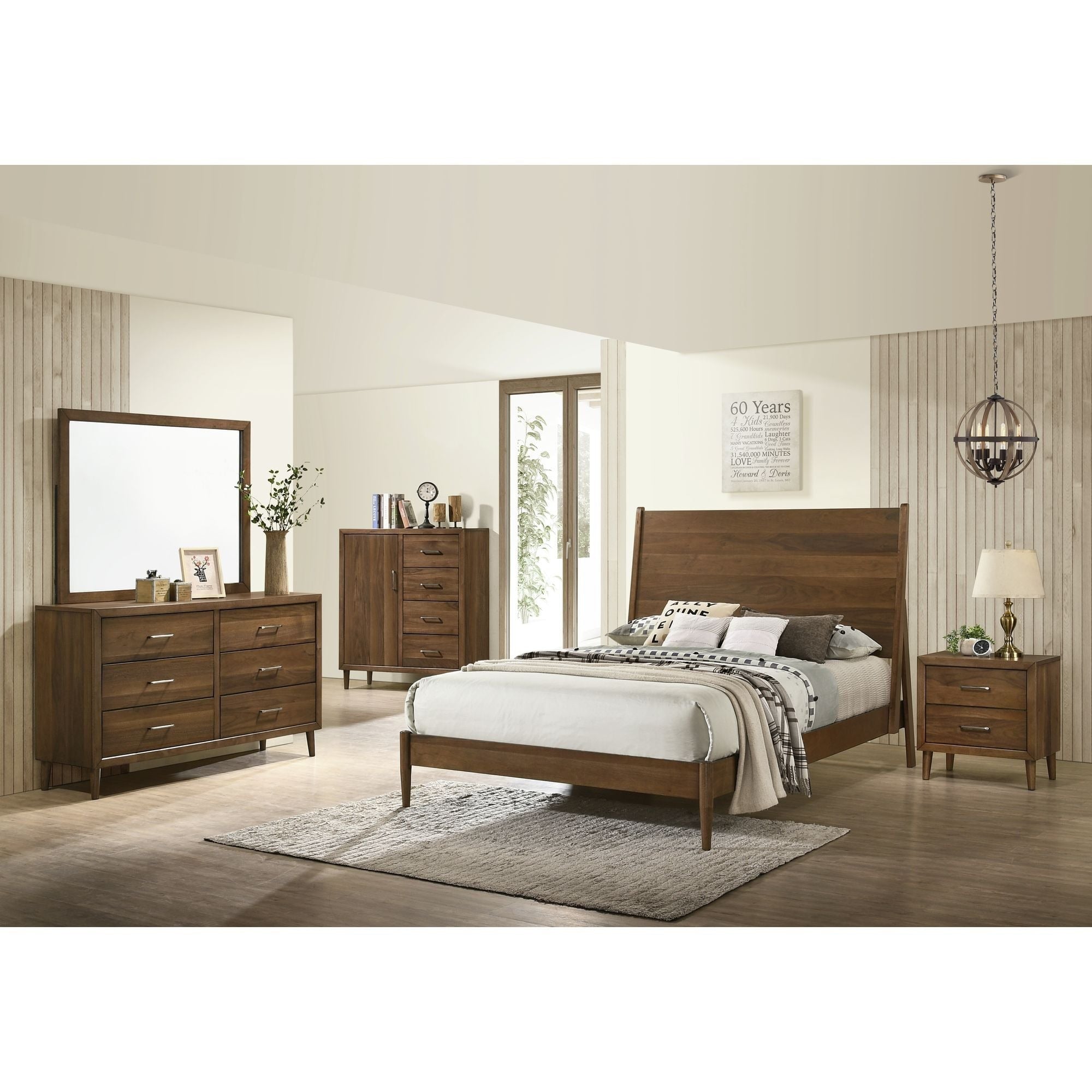 Front-facing view of the vertical mirror elegantly placed on a matching dresser, showcasing its rich wooden frame and clean design.