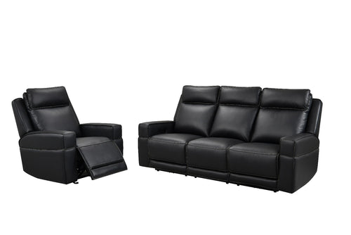 Leather Italia Valley Black Dual Power Reclining Sofa