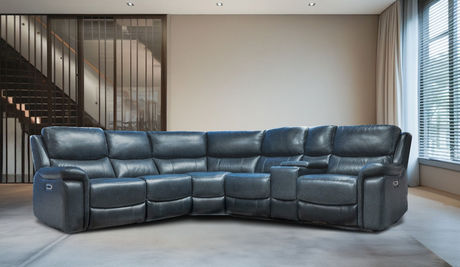 Lifestyle Furniture Sassari 5-Piece Dual Power Reclining Sectional - Marine Leather — image 2
