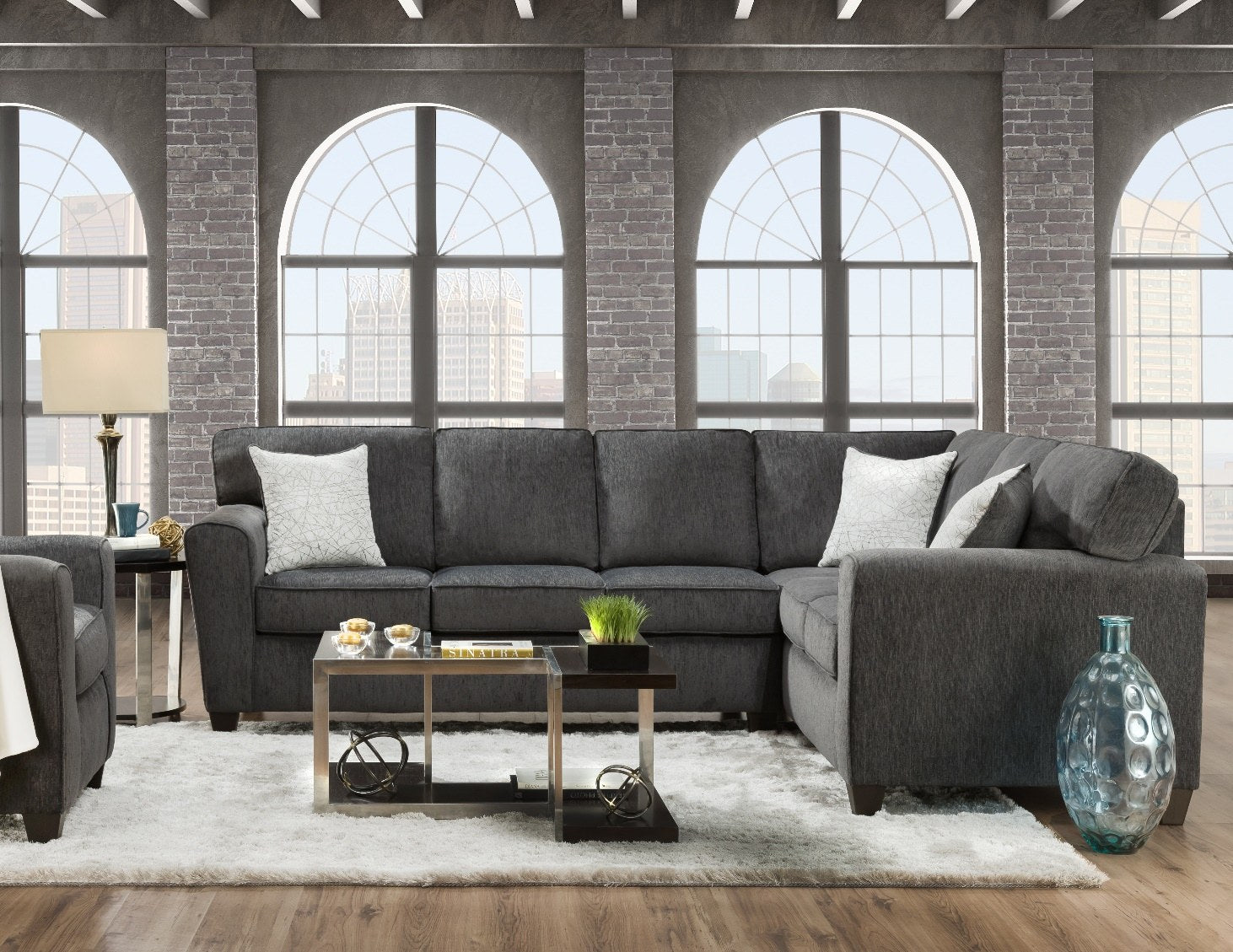 American Furniture Tofino Kohl 2-Piece Sectional - Charcoal Gray Fabric