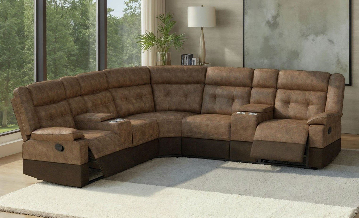 Elements International Sky Hawk Brown Reclining Sectional