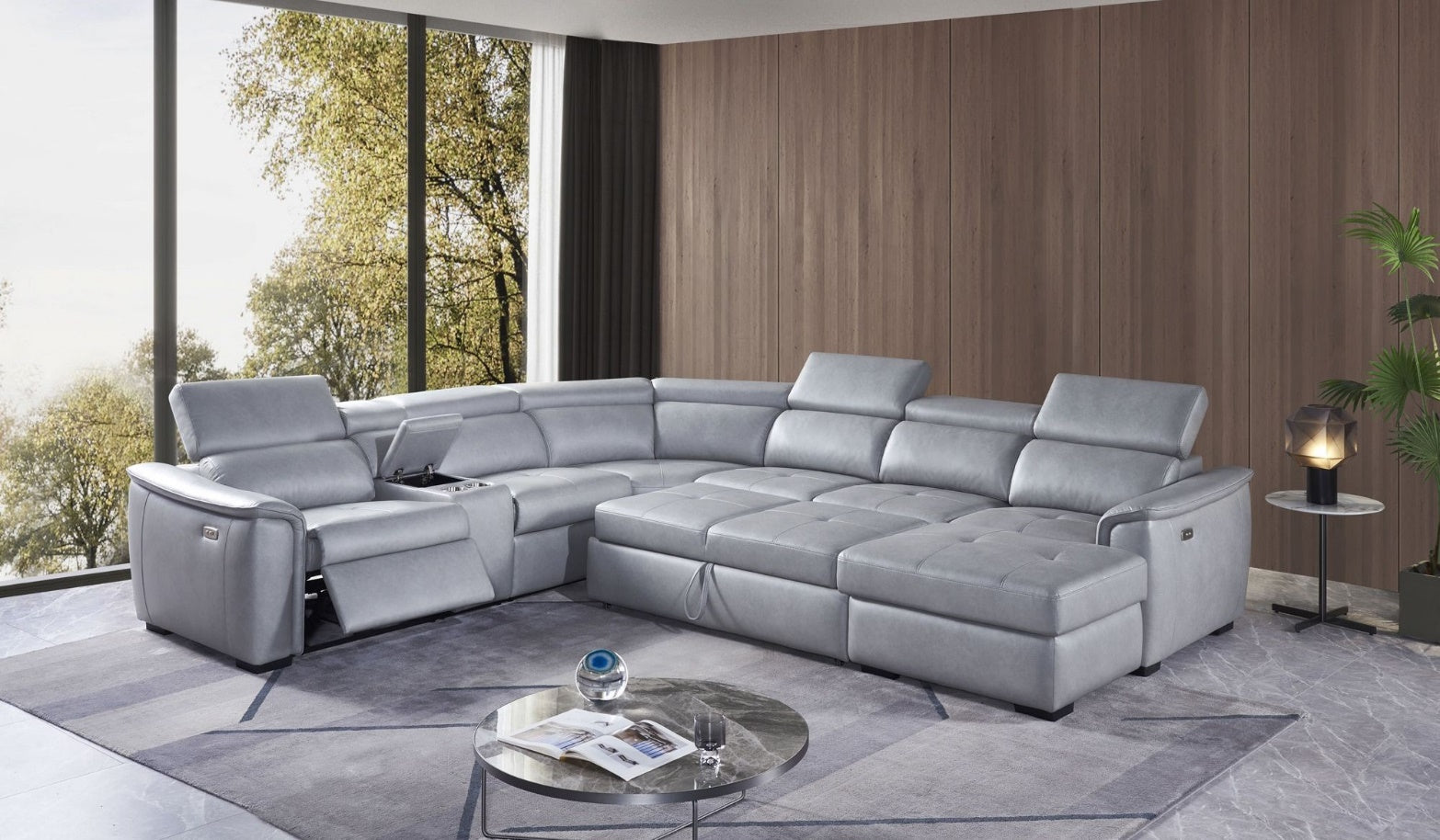 Elements International Typhoon Harbor 4-Piece Power Reclining Sectional - Grey