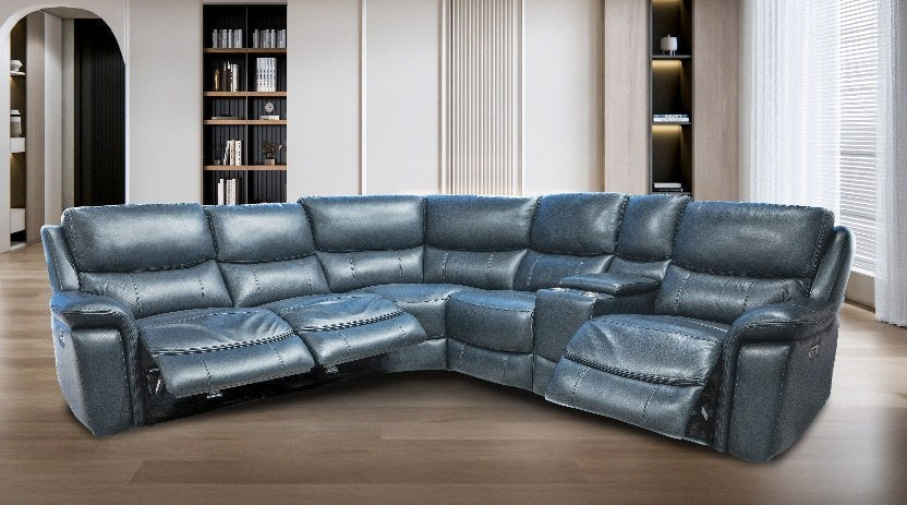 Lifestyle Furniture Sassari 5-Piece Dual Power Reclining Sectional - Marine Leather