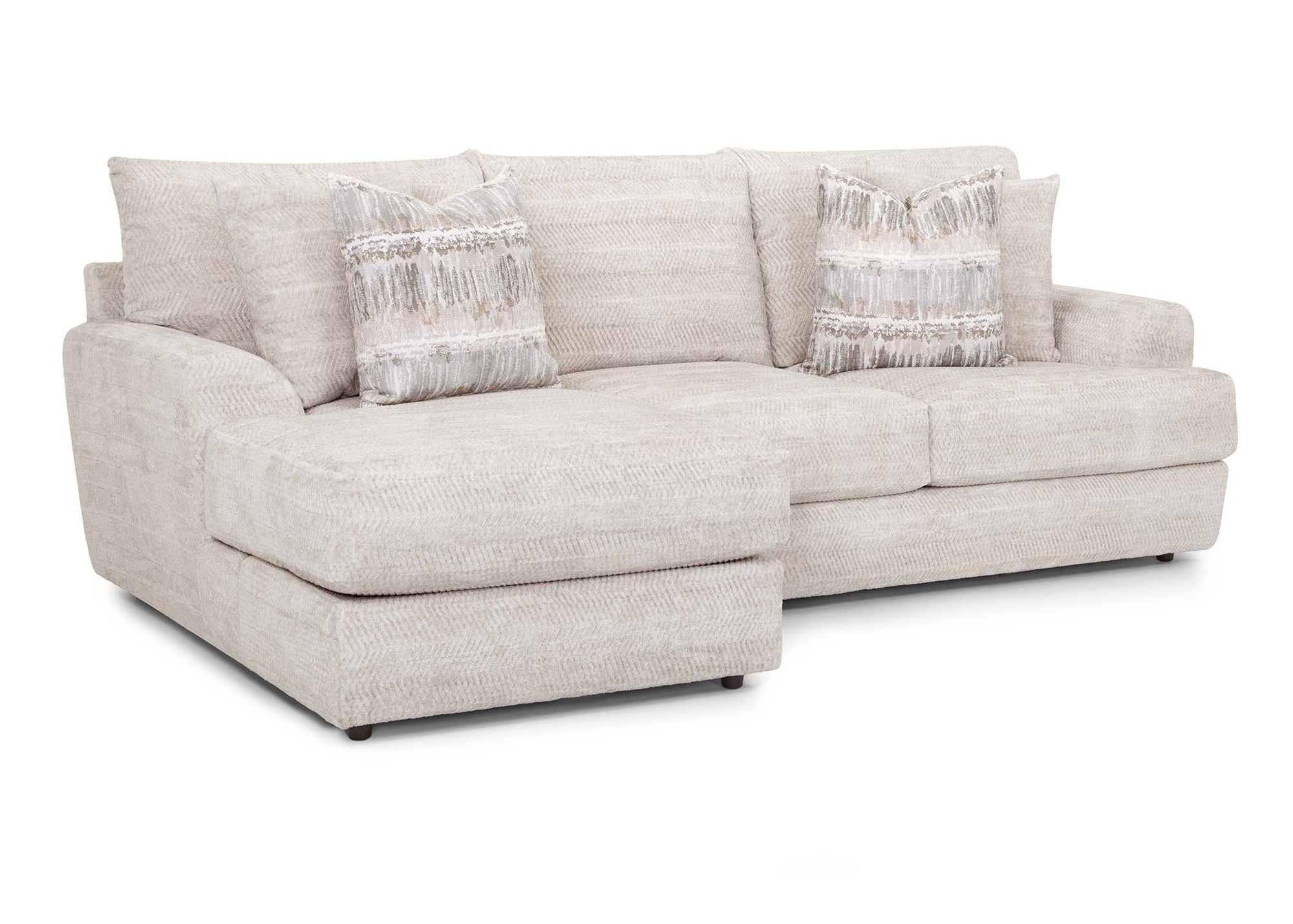 View of a matching Franklin sectional sofa, highlighting the consistent textured fabric, accent pillows, and overall contemporary aesthetic.