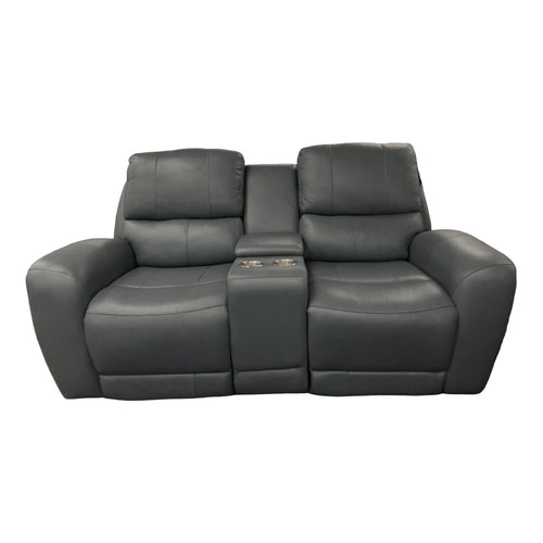 Leather Italia 4111 Series Bella Blue Power Reclining Console Loveseat