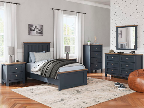 Ashley Landocken Navy Blue & Wood Youth Bed (Full/Twin)