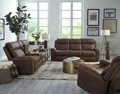 Behold Telluride Brown Reclining Sofa with Drop-Down Table