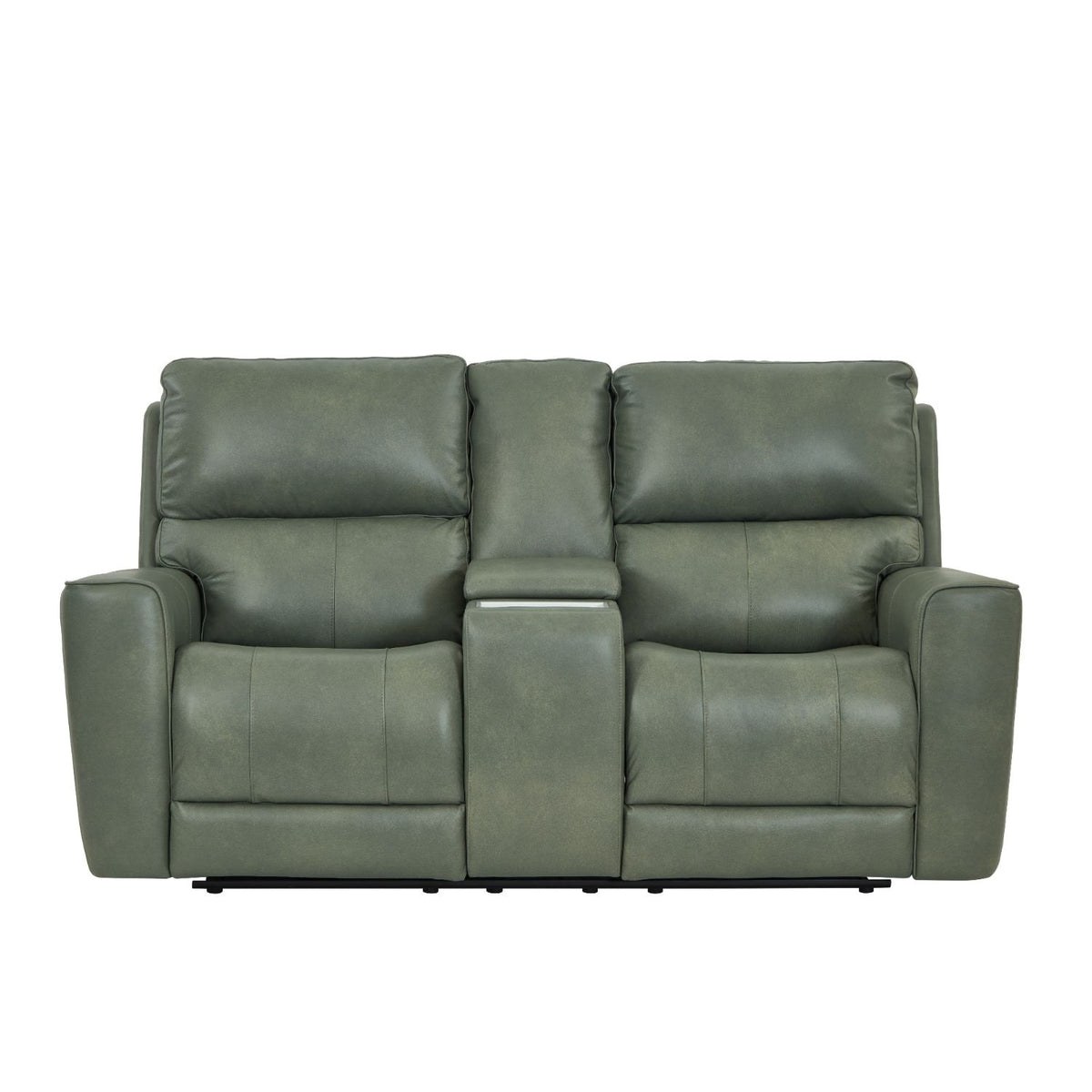 Leather Italia Laredo Sage Moss console loveseat, upright front view