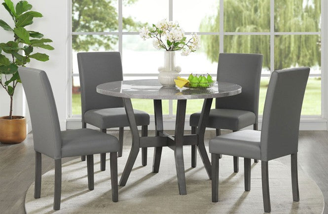 Elements International Ambridge Gray Faux Marble 5-Piece Dining Set