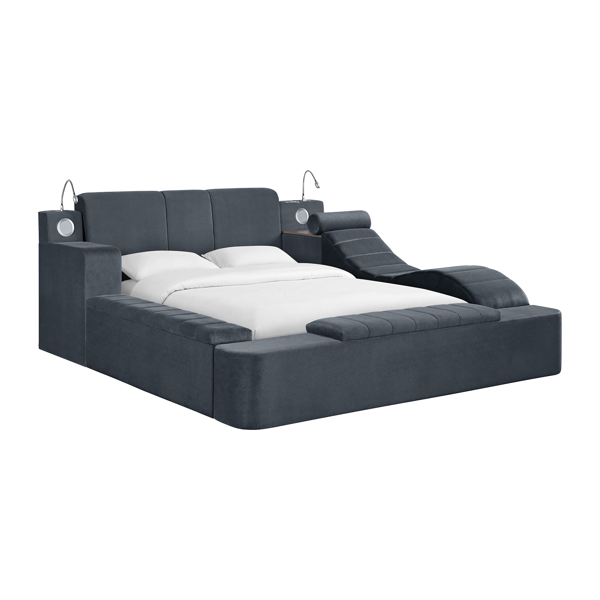 Elements International UB1400 Dark Gray Queen Bed w/ Chaise & Tech