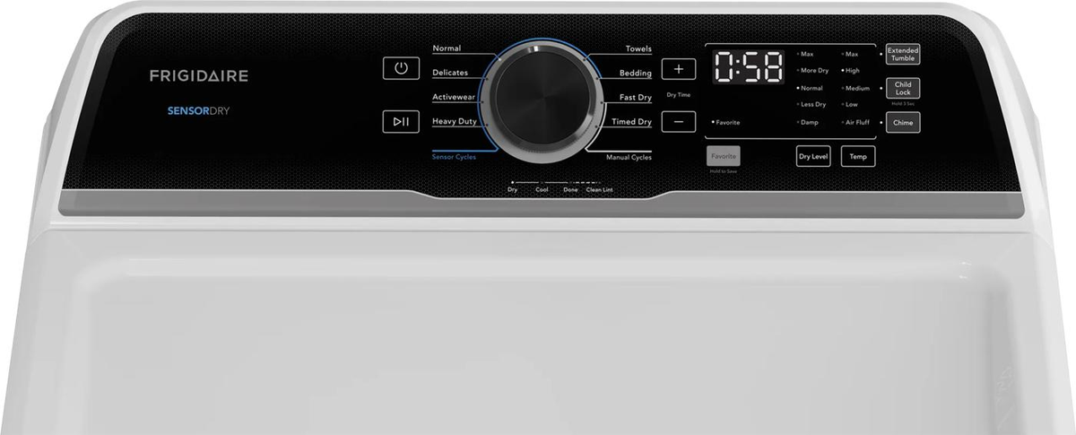 Frigidaire FLVE7523BW dryer control panel detail