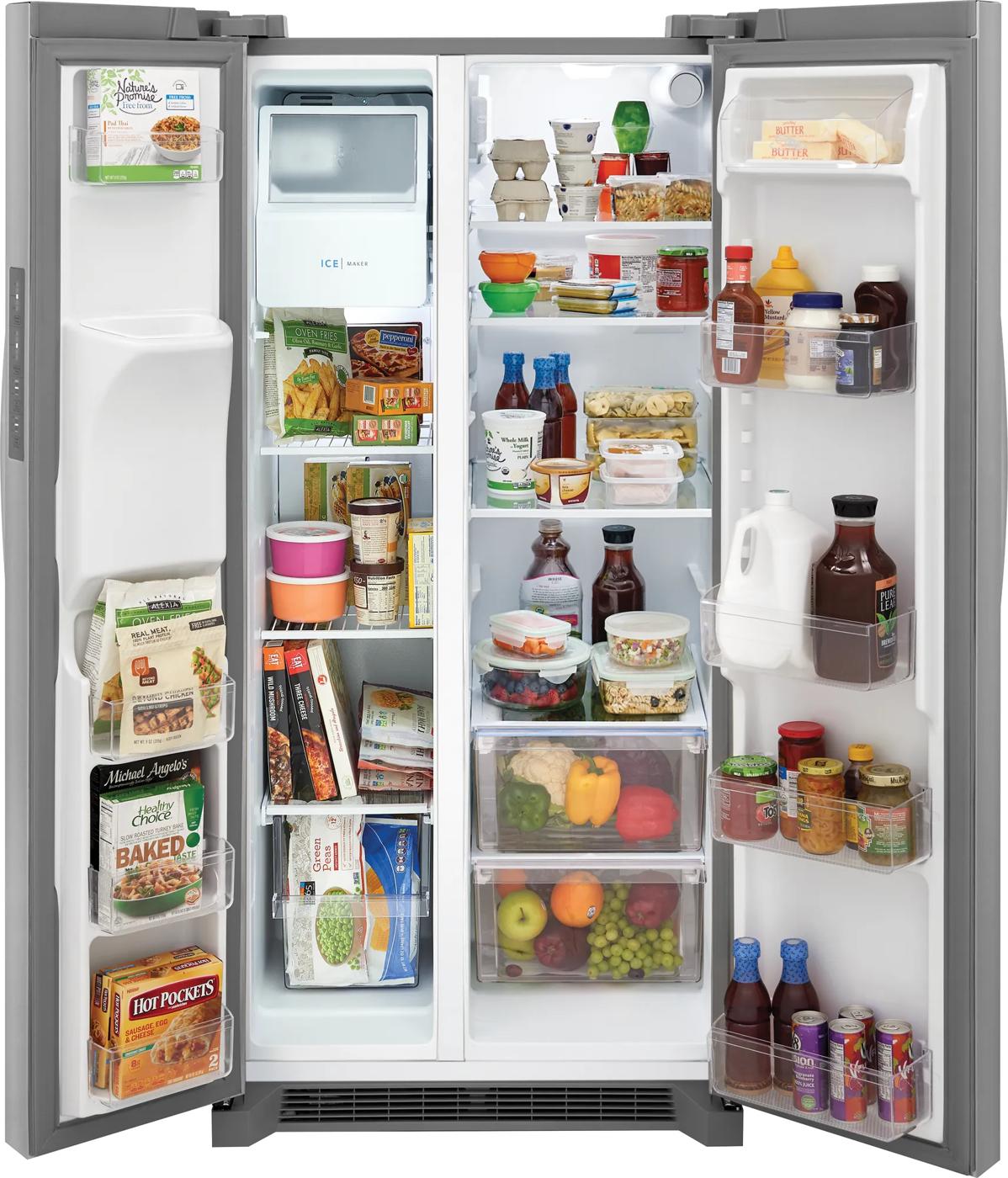 Frigidaire FRSS2323AS side-by-side refrigerator, open interior view