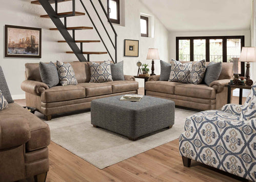 Franklin 957 Collection Modern Gray Geometric Fabric Square Ottoman