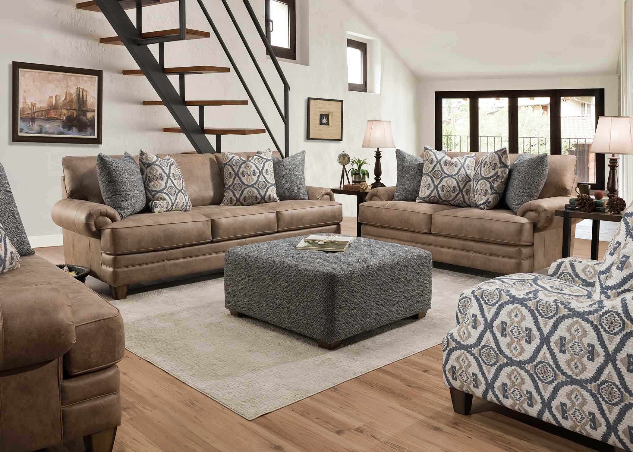 Franklin 957 Warm Brown Rolled Arm Sofa