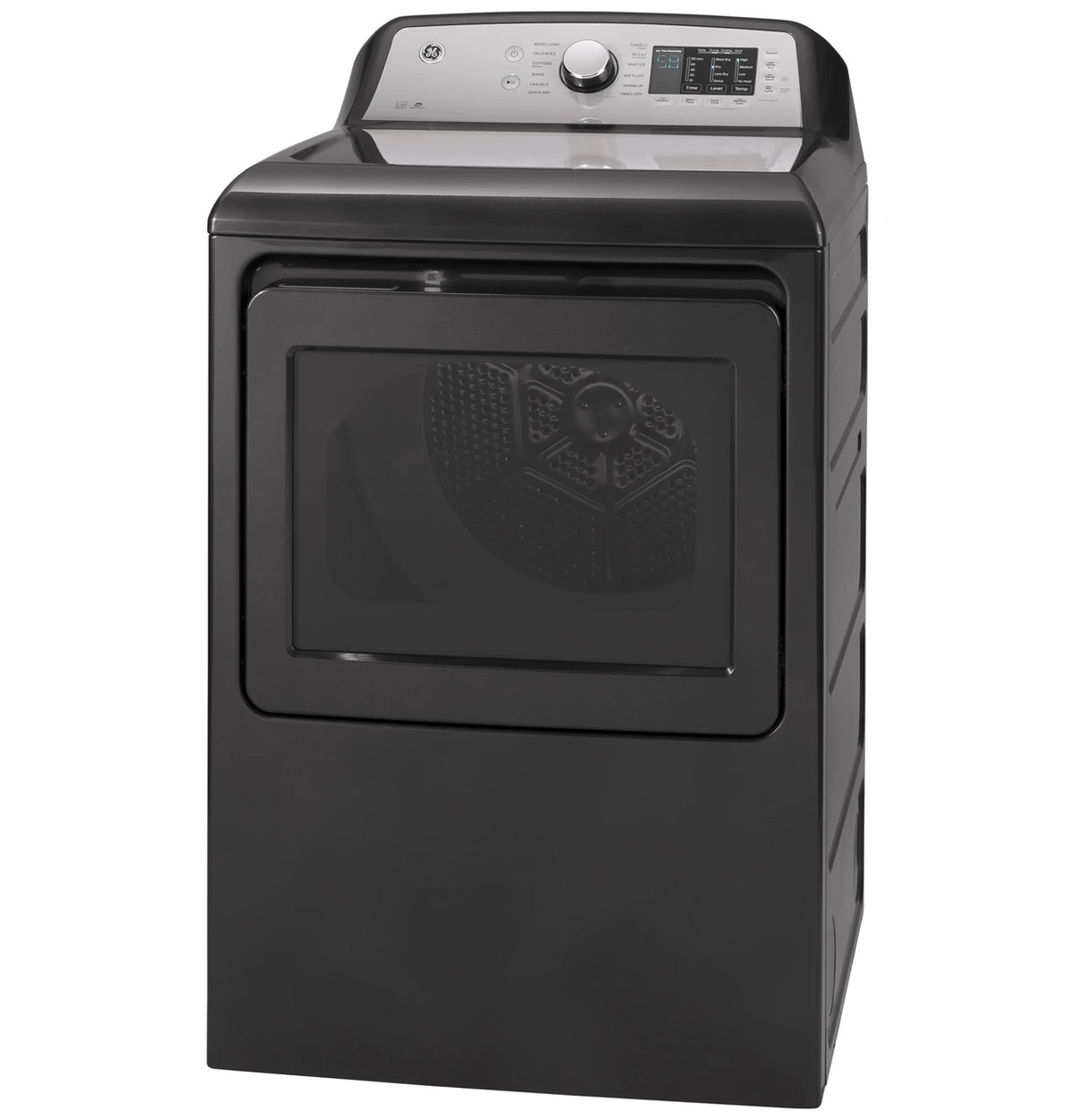 GE GTD72EBPNDG Diamond Gray electric dryer, opposite angle