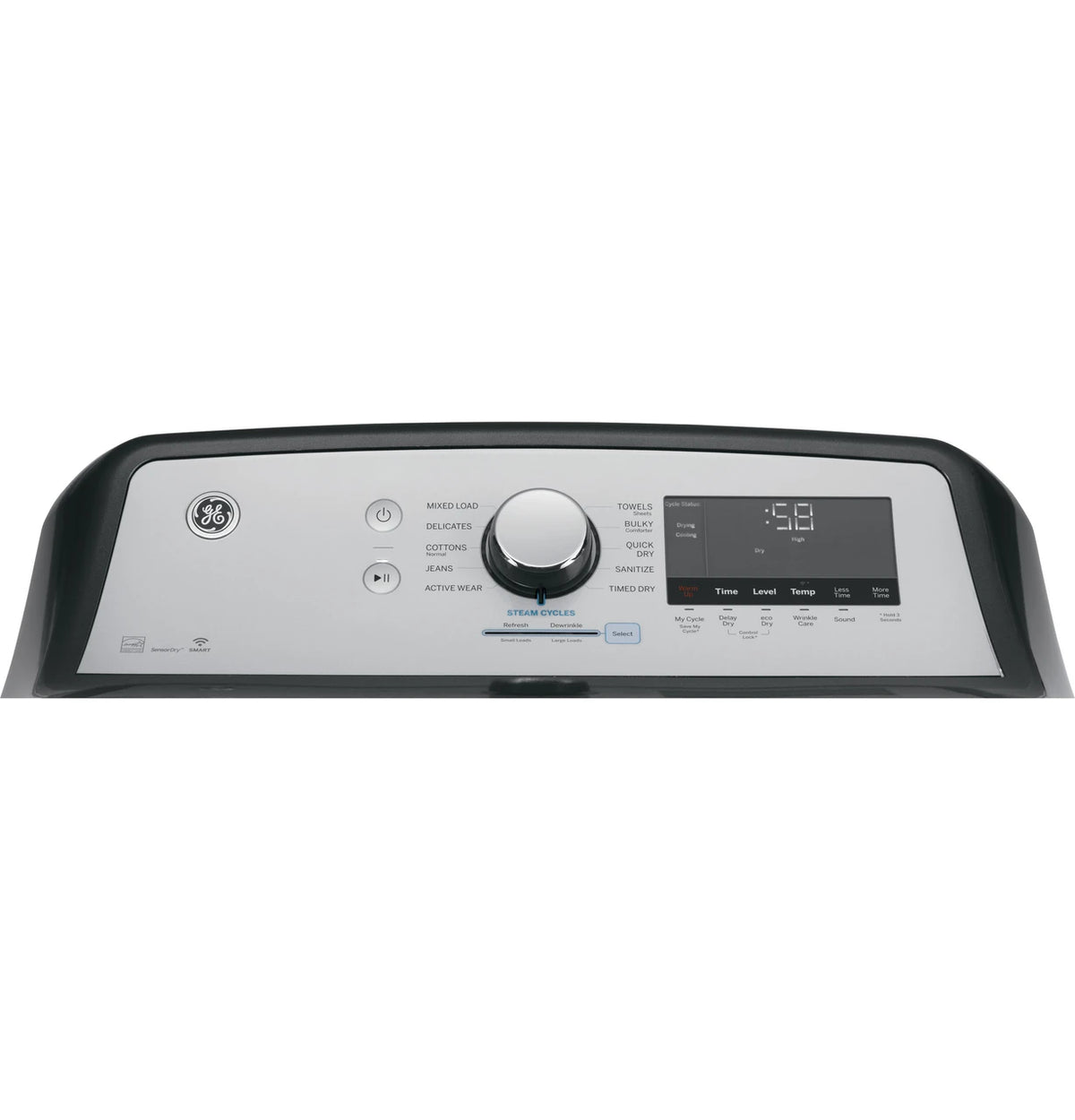 GE GTD84ECPNDG electric dryer, control panel detail