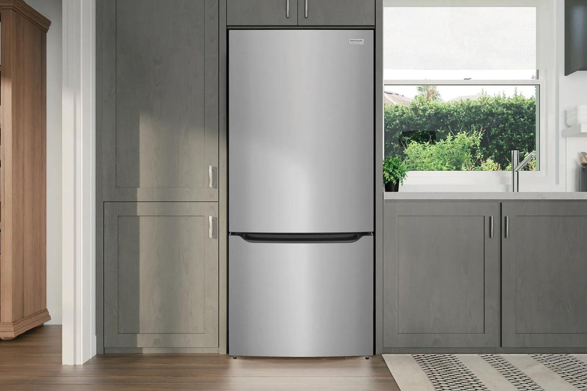 Frigidaire Gallery GRBN2012AF stainless bottom-freezer refrigerator in a kitchen