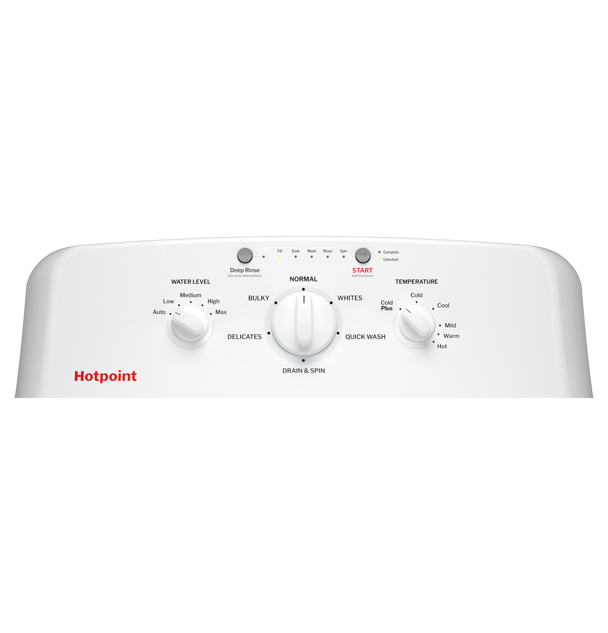 Hotpoint HTW265ASWWW washer control panel detail