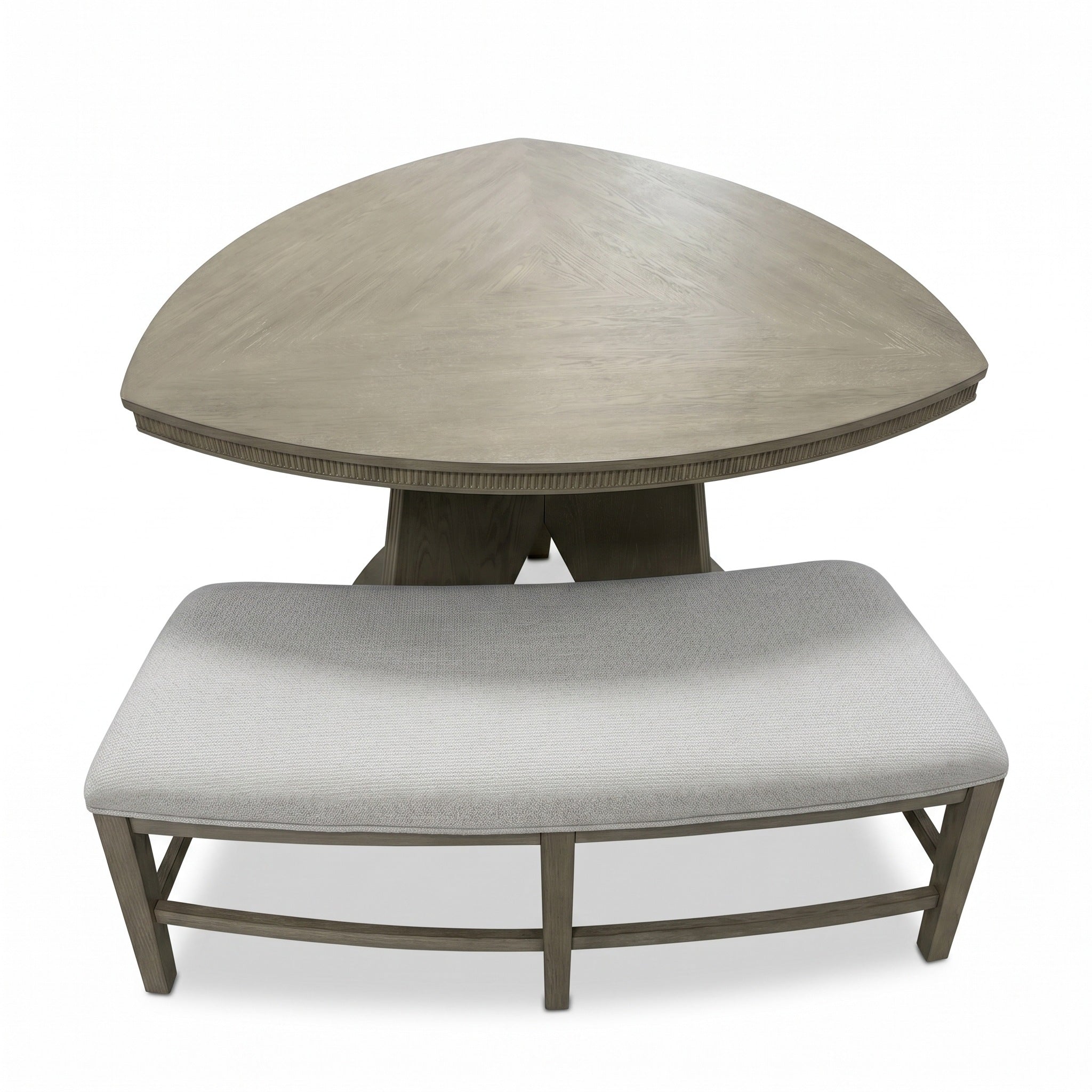 C9608 triangular dining table with curved upholstered bench