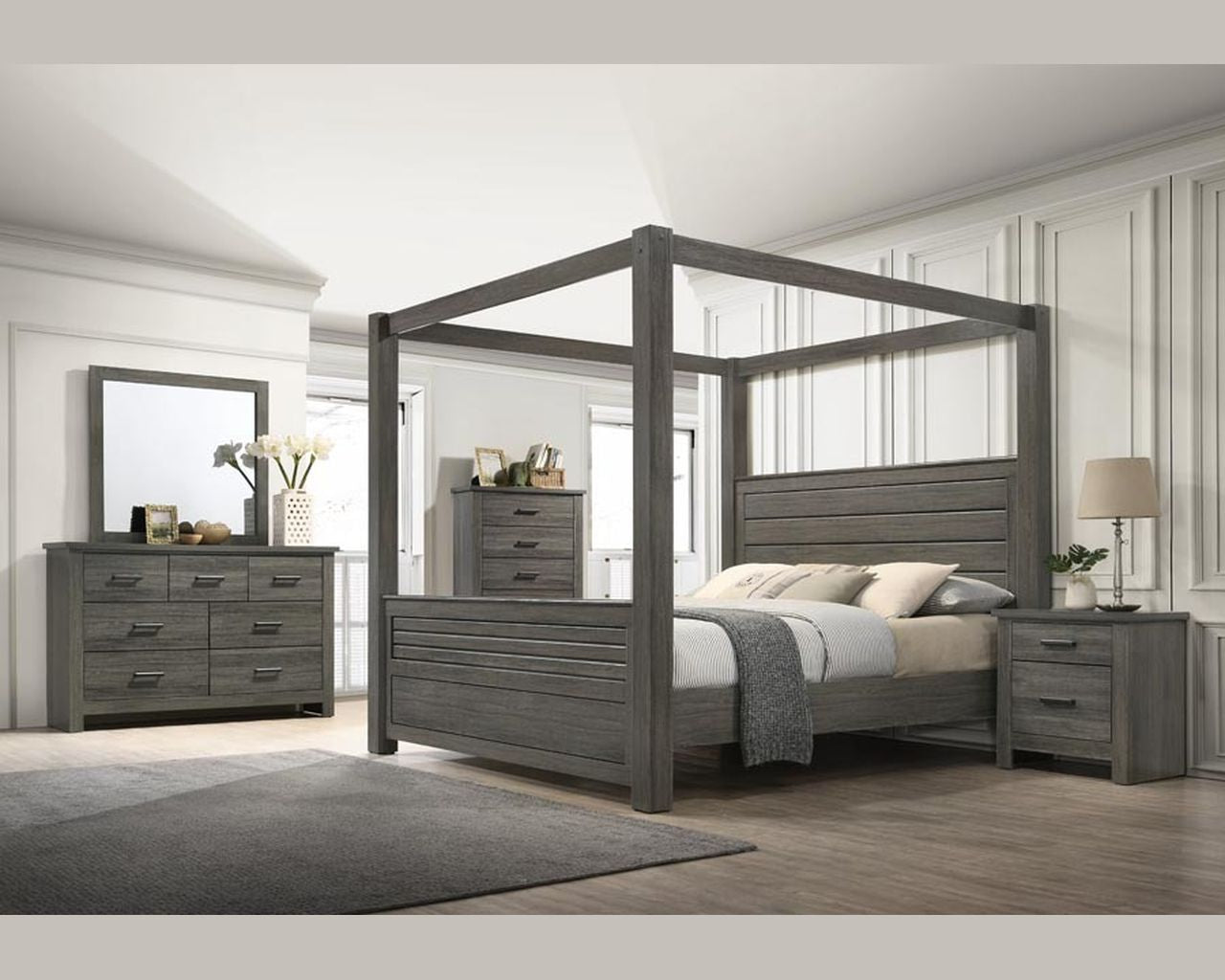 Lifestyle Furniture C8373A Gray collection room setting; this listing is the king storage bed
