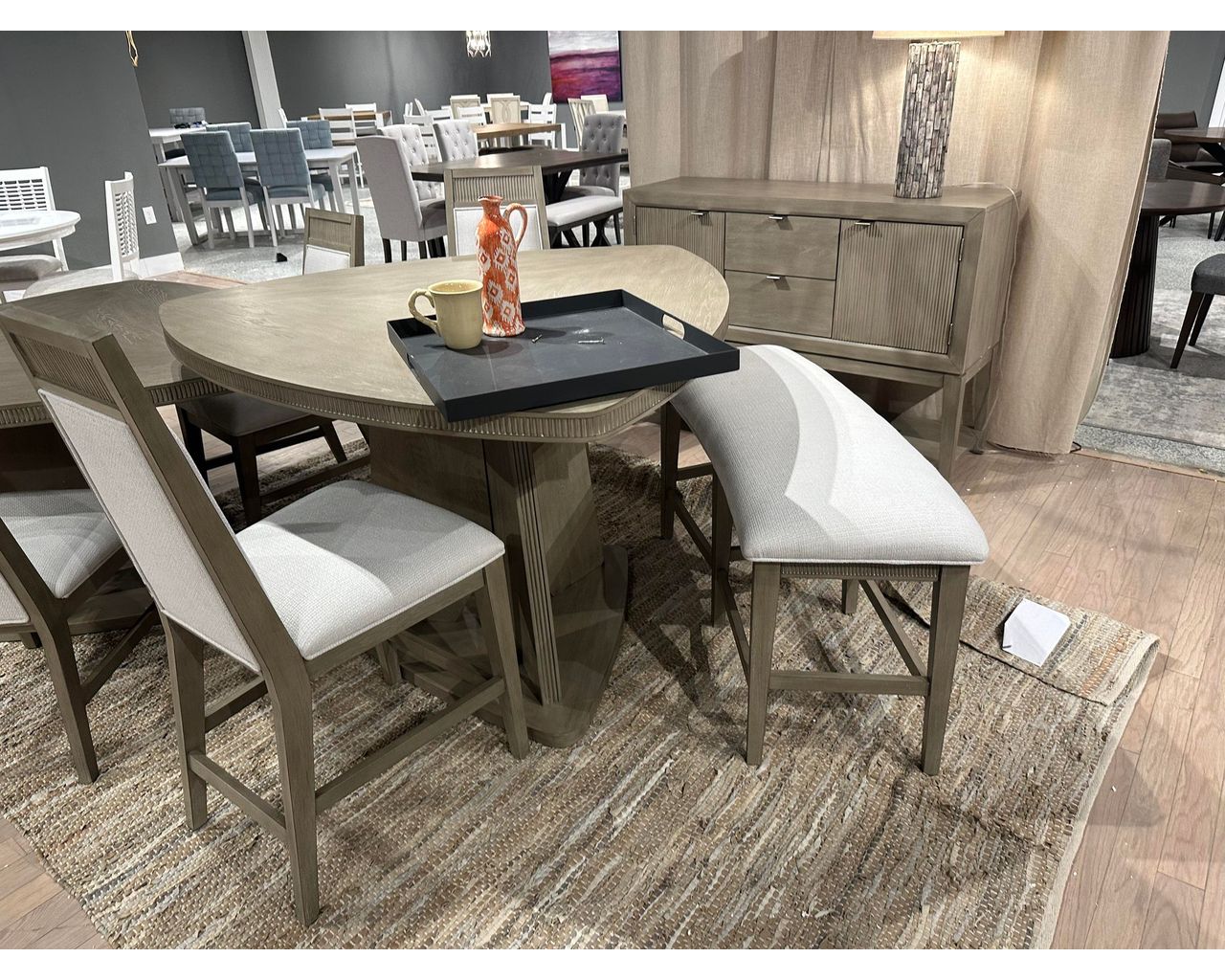 Lifestyle Furniture C9608P Weathered Gray collection room setting; this listing is the dining bench