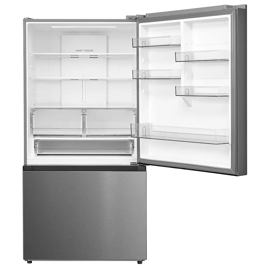 Midea MRB23D5AST bottom-freezer refrigerator, open fresh-food compartment