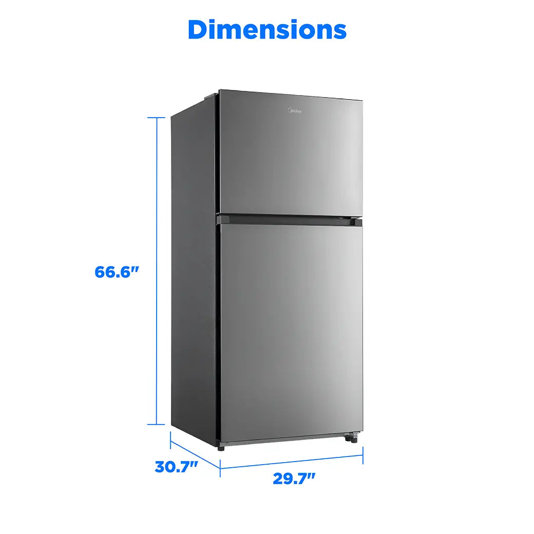 Midea MRT18D3BST refrigerator dimensions: 29.7 inches wide, 30.7 inches deep, 66.6 inches high
