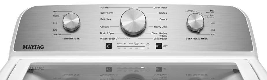 Maytag MTW5205TW top-load washer control panel detail