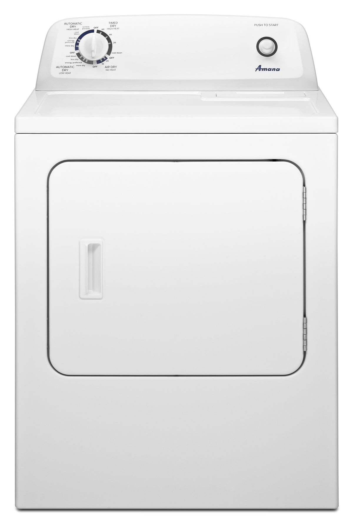 Amana NED4655EW white electric dryer, front view