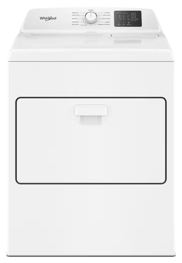 Whirlpool WED4307SW white dryer, front exterior