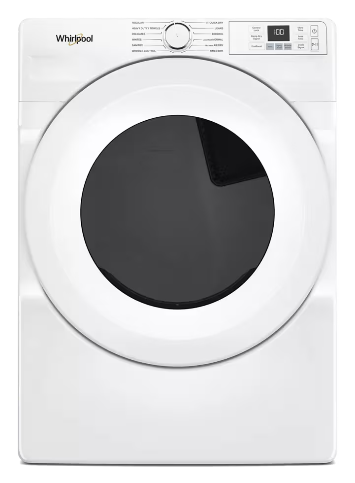 Whirlpool WED4720RW white dryer, front exterior