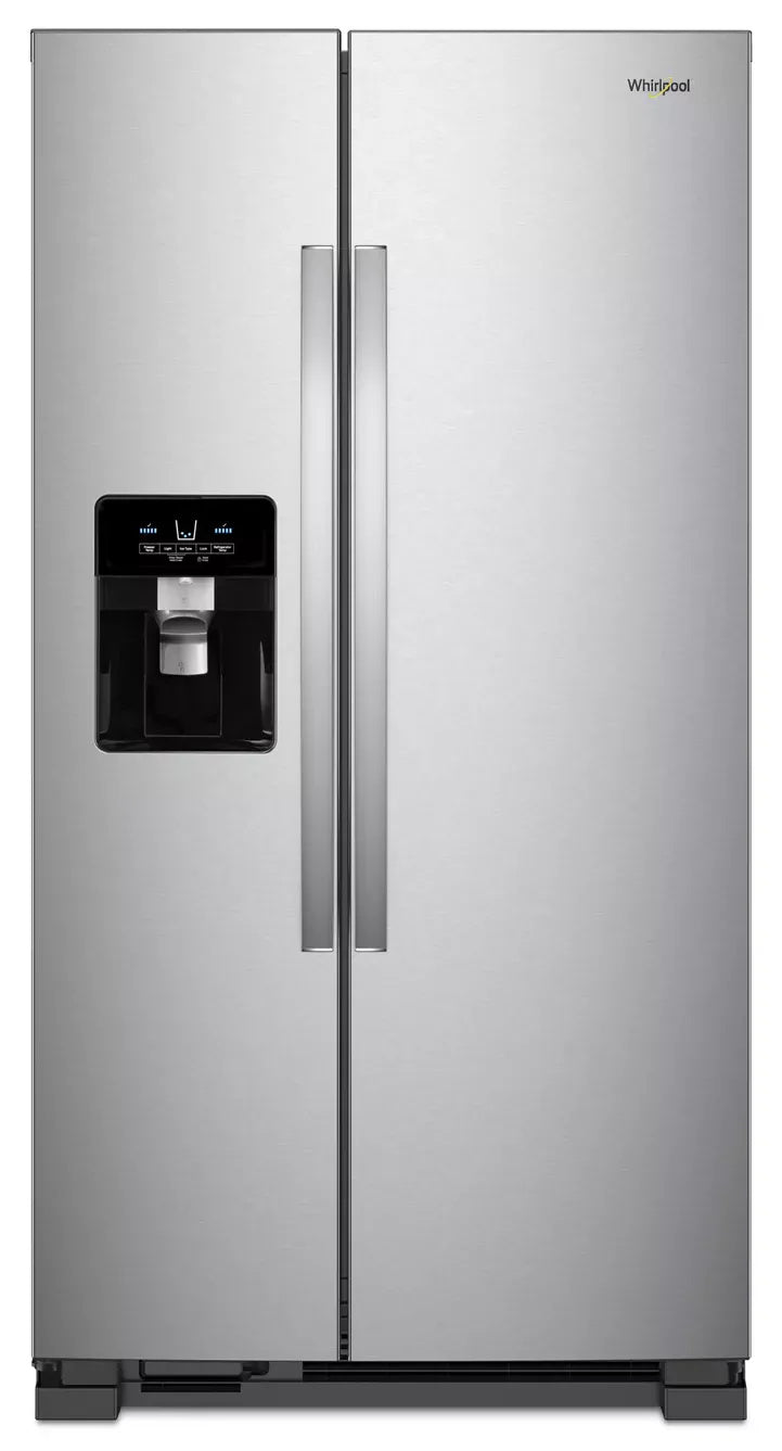 Whirlpool WRS325SDHZ fingerprint-resistant stainless side-by-side refrigerator, front view