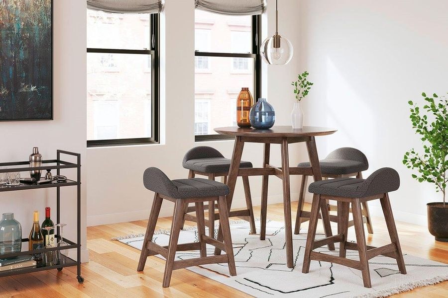 Ashley Modern Gray Fabric Upholstered Bar Stool - Curved Back