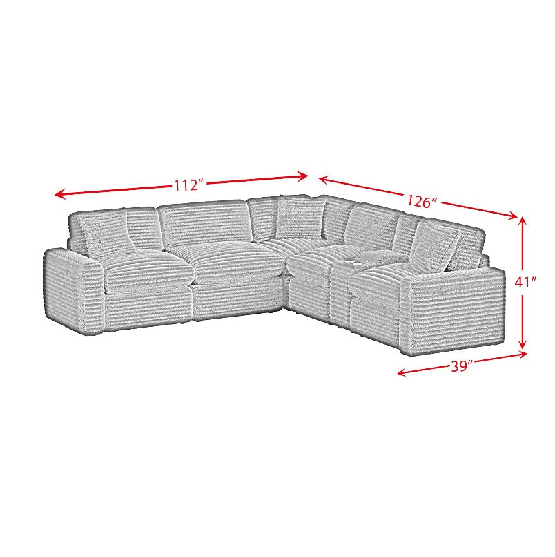Elements International Masis Espresso 6-Piece Power Reclining Sectional - Dark Brown Ribbed Fabric — image 4