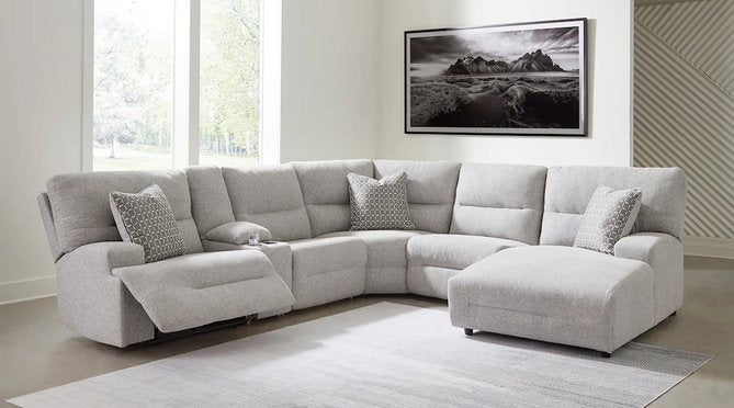 Ashley Acklen Place Light Gray Power Reclining Sectional