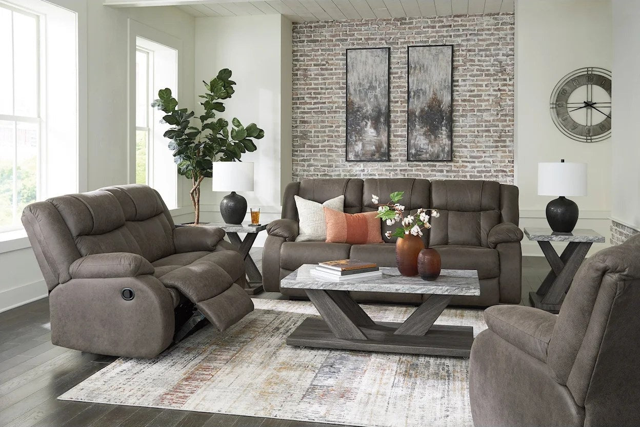 Ashley Furniture First Base Gunmetal Manual Reclining Loveseat