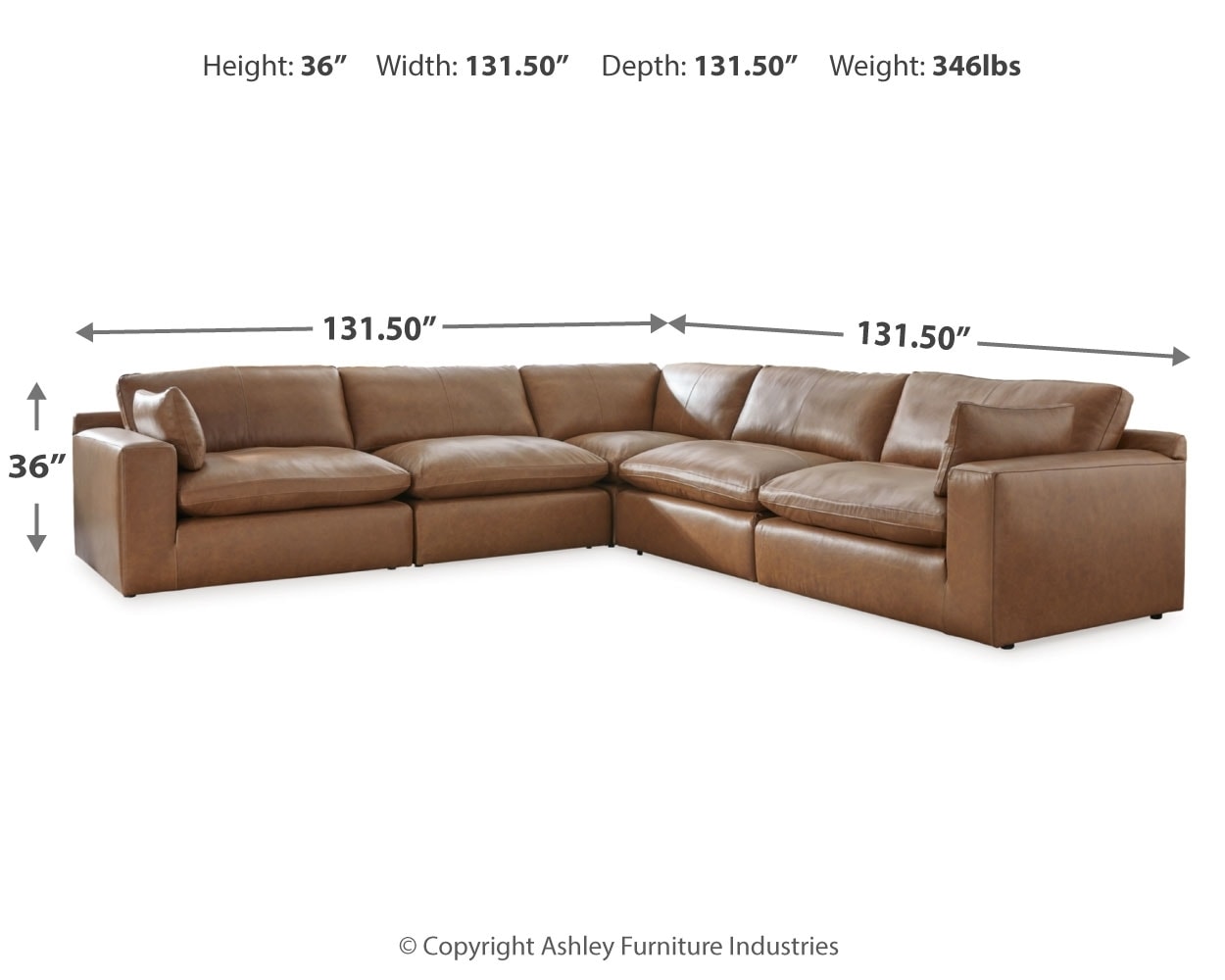 Ashley Emilia 5-Piece Sectional dimensions