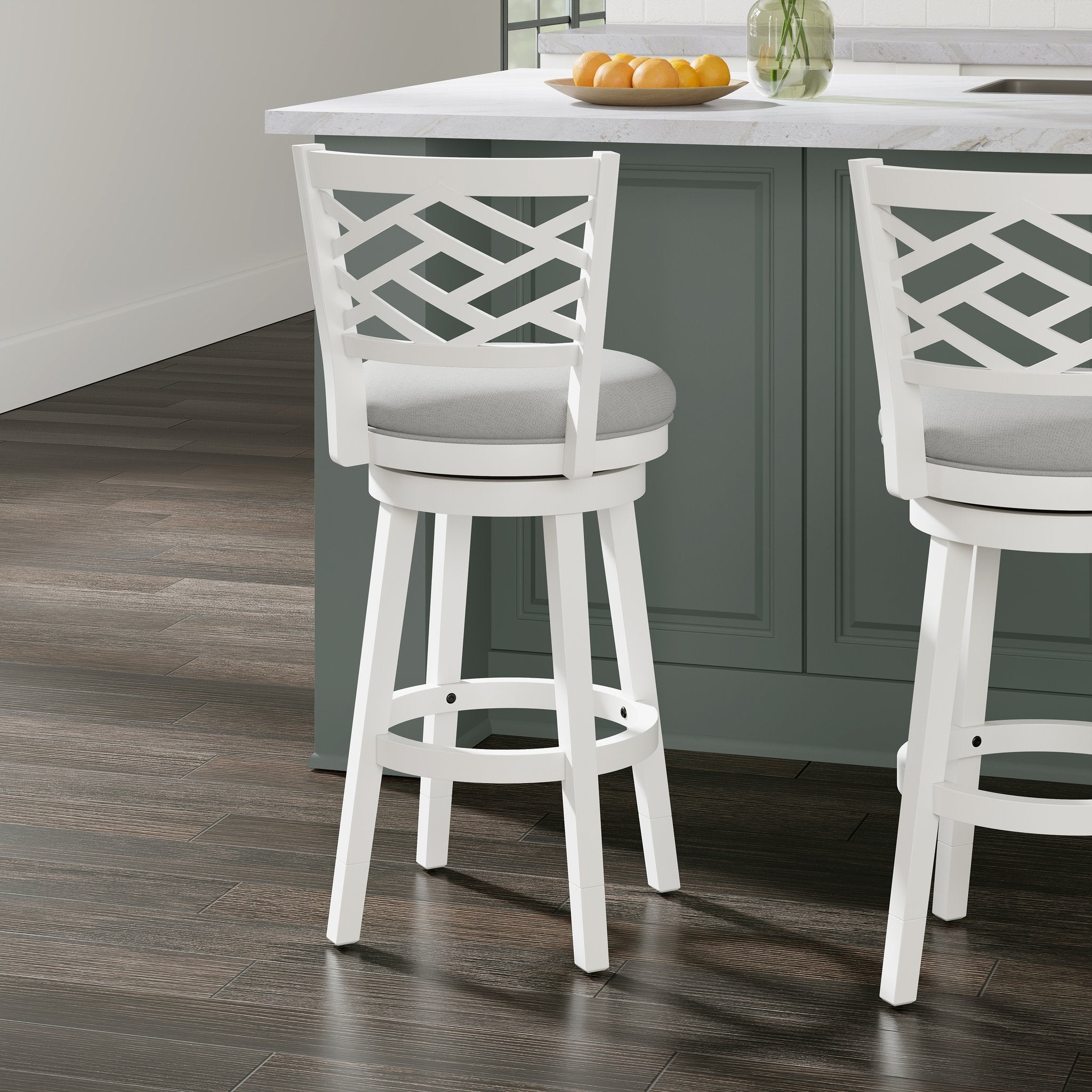 HH2home Riva Adjustable-Height Swivel Stool with Lattice Back - White & Gray