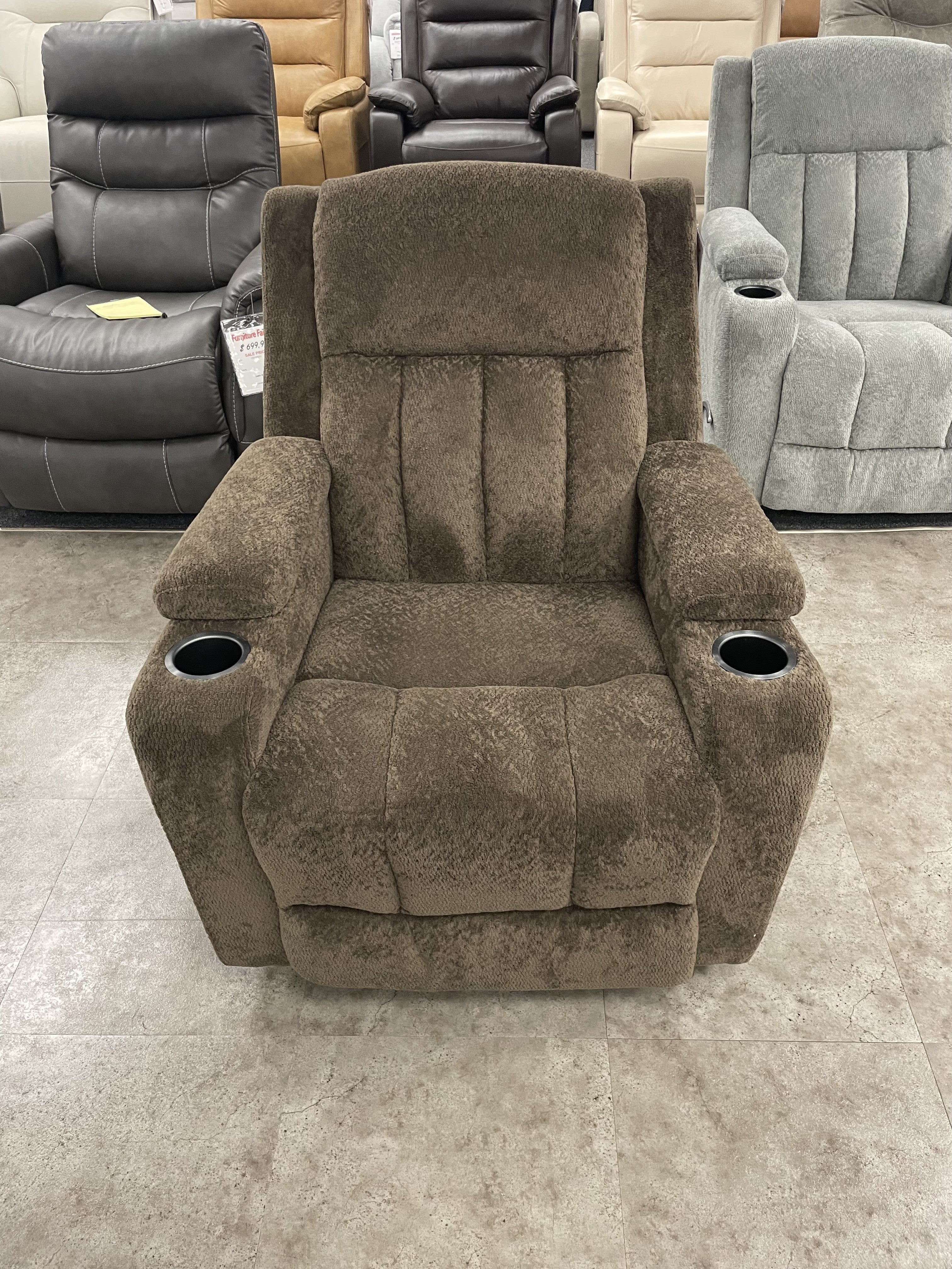 Cheers Brown Fabric Swivel Glider Recliner