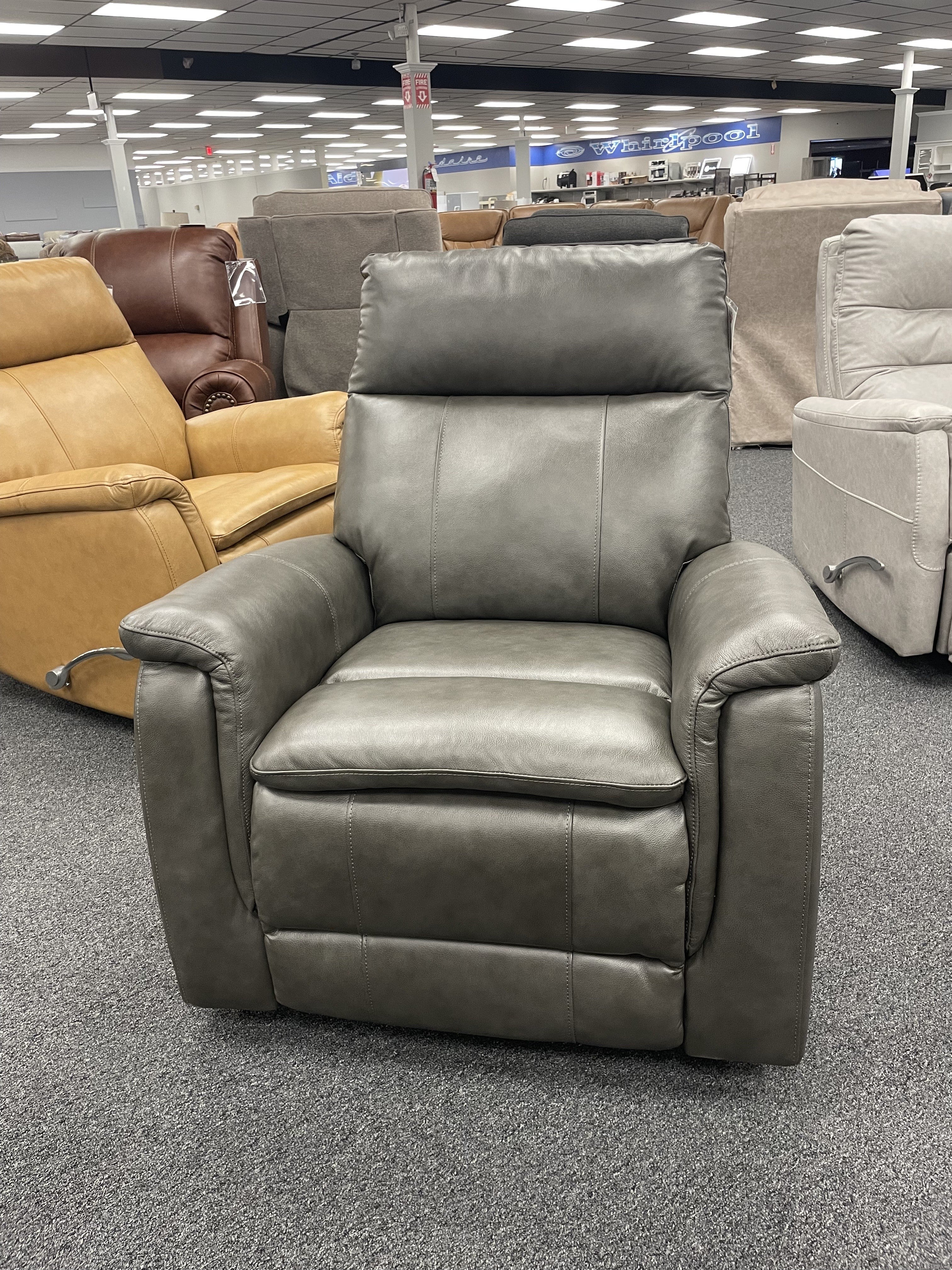 Cheers Dark Gray Plush Padded Leather Manual Swivel Glider Recliner